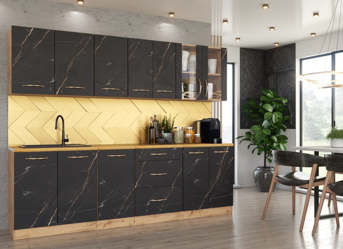 Nova Kitchen Muza 260 cm — San Sebastian med vitrinskåp